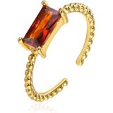 Cilla Jewels Vergulde Ring met Langwerpige Oranjerode Zirkonia
