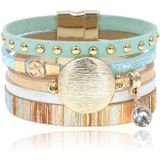 Blauwe multicolor leren dames armband Ibiza stijl met bedels en studs