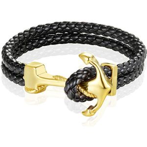 Heren armband Leer Anker Mendes Goudkleurig Zwart - 19cm