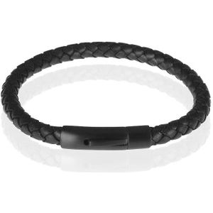 LGT Jewels leren armband Stalen sluiting Zwart-19cm