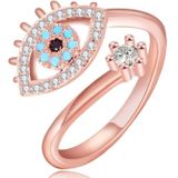 Evil Eye dames Ring Edelstaal Rose kleurig Verstelbaar met Zirkonia