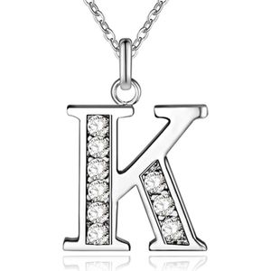 Zilverkleurige Letter K Dames Ketting met Zirkonia