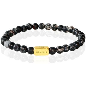 Memphis Kralen Armband Imperial Jasper Edelstaal Kraal Goudkleurig -19cm