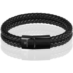 Memphis dubbele leren armband Zwart-17cm