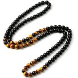 Memphis kralen ketting heren Zwart Onyx Bruin Tijgeroog-70cm