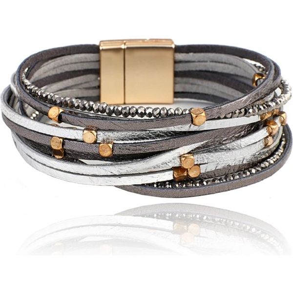 Sieraden Armdecoraties Lederen armbanden abro Lederen armband zwart-goud casual uitstraling 