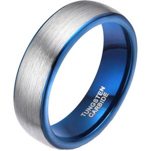 Wolfraam ring geborsteld zilver met Blauw 6mm-20mm