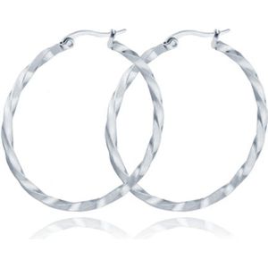 Dames Oorbellen Ringen Zilver kleurig Gedraaid Edelstaal - 60mm