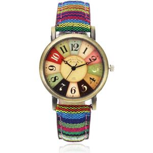 LGT JWLS Kleurrijk en Vrolijk Dameshorloge met Canvas Band - Multikleur Blauw Groen