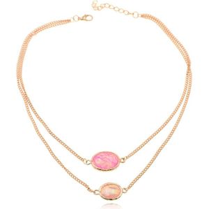 Gelaagde goudkleurige verstelbare Boho stijl ketting met roze stenen