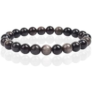 Natuursteen Armband met 8mm Kralen Memphis - Silver Obsidian