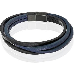 Heren armband Leer Multi Mendes Edelstaal Zwart Blauw-19cm