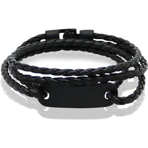 LGT Jewels Wrap armband Zwart Gevlochten leer Schuifgesp - 19.5cm