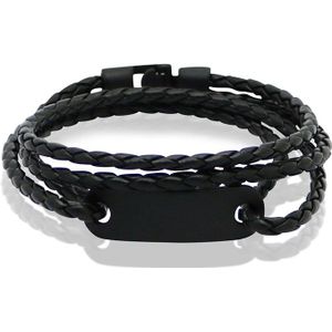 LGT Jewels Wrap armband Zwart Gevlochten leer Schuifgesp - 19.5cm