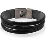 LGT JWLS Zwarte Leren Armband met Metalen T-sluiting