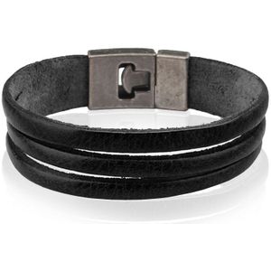 LGT JWLS Zwarte Leren Armband met Metalen T-sluiting