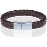 Memphis gevlochten leren armband Bruin Zilver-22cm