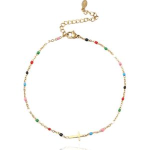 Enkelband Goud & Emaille - Cross Multicolor