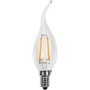 LED lamp E14 | kaarslamp C35, gebogen tip | 2W=20W | daglichtwit filament 6500K