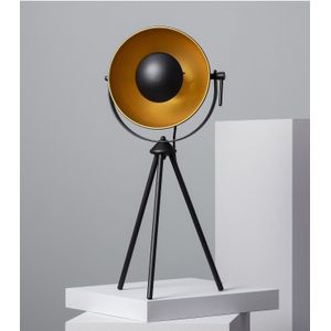Tafellamp industrieel | driepoot statief | buiten zwart - binnen goud | 57cm x 26cm
