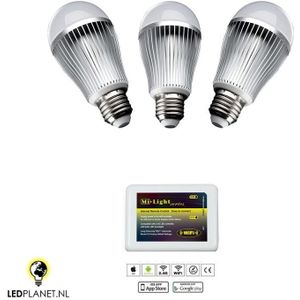 LED lampen startpakket | 3x 9W E27 RGB+WW | WiFi | Android of iOS bridge