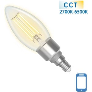 Kaarslamp E14 4.5W WiFi + Bluetooth CCT 2700K-6500K | Smartlamp C35 - warmwit - daglichtwit filament LED ~ 470 Lumen - helder glas - 230 Volt