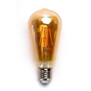 Kooldraadlamp E27 Edison ST64 - amber glas  | LED 4W=38W gloeilamp | FLAME filament 2200K