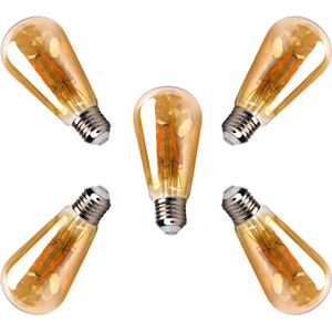 Kooldraadlamp - 5 stuks - E27 Edison ST64 - amber glas  | LED 4W=38W gloeilamp | FLAME filament 2200K
