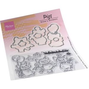 Ec0187 Clear stamp - Eline's Animals - Pigs - Varkens - 6 snijmalen en 7 clear stamps