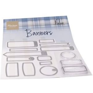 Cs1058 Clear stamp en snijmal - Banners - 15 delig - by Marleen