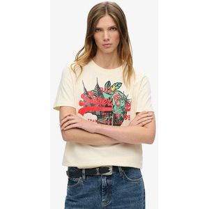Superdry Damen Locker Geschnittenes T-shirt mit New York-logo im Vintage-design Creme - Größe: 38