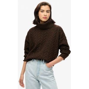 Superdry Damen Leichter Rollkragenpullover mit Zopfmuster Braun - Größe: 42