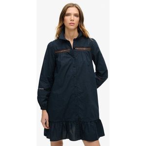 Superdry Damen Hemdkleid mit Spitzenmix Marineblau - Größe: 40