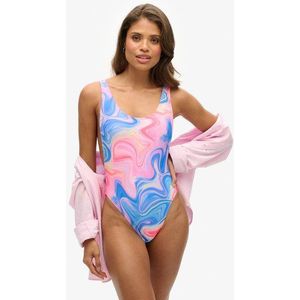 Superdry Damen Badeanzug mit Tiefem Rückenausschnitt und Print Pink - Größe: 38