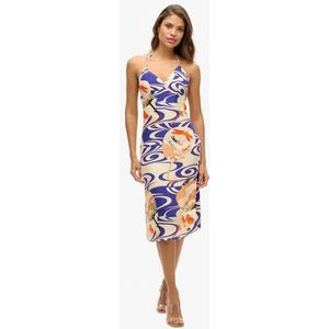Superdry Damen Midi-kleid mit Print und Nackenträger Blau - Größe: 42