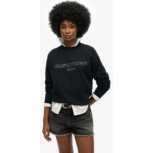 Superdry Women's Lockeres Sport Luxe Sweatshirt mit Rundhalsausschnitt Schwarz - Größe: 44
