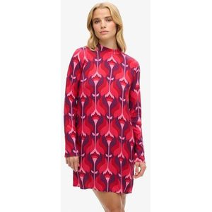 Superdry Damen Langärmeliges Minikleid mit Print Pink - Größe: 38