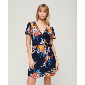 Superdry Damen Kurzes Mini-wickelkleid mit Print Marineblau - Größe: 38