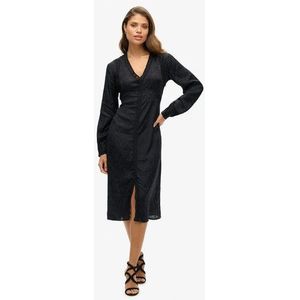 Superdry Damen Midikleid mit Spitzenbesatz Schwarz - Größe: 34