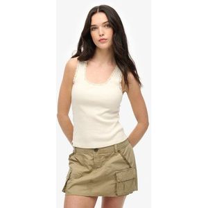 Superdry Damen Vintage Tanktop mit Spitzenbesatz Weiß - Größe: 40