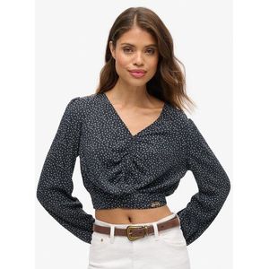 Superdry Damen Marineblau und Weiß Bindesaum-Oberteil im Vintage-Look Bedruckt, Größe: 42