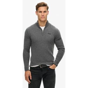 Superdry Herren Essential Strickpullover mit Halbreißverschluss und Stickerei Dunkelgrau - Größe: S