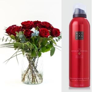 Bouquet red roses | 50cm length bouquet red roses x rituals ayurveda foaming showergel