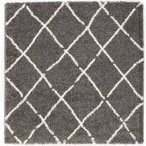 Vierkant hoogpolig vloerkleed ruiten Artisan - grijs/wit 160x160 cm