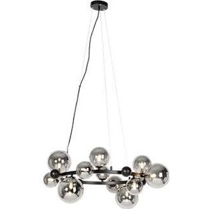 QAZQA Art Deco hanglamp zwart met smoke glas 12-lichts - David