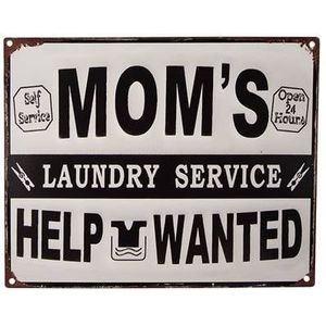 Clayre & Eef Tekstbord 25x20 cm Wit Zwart Ijzer Mom&apos;s laundry service