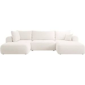 NADUVI Collection Philipa U-bank Links met Slaapfunctie - Bouclé - Crème