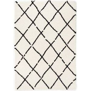 Hoogpolig vloerkleed ruiten Artisan - wit/zwart 240x340 cm