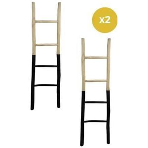 Decoratieve ladders set van 2 - 45x4x150 - Naturel|zwart - Teak