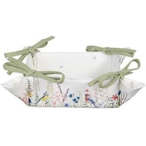 Clayre & Eef Broodmand 35x35x8 cm Wit Groen Katoen Vierkant Bloemen Cadeau keuken